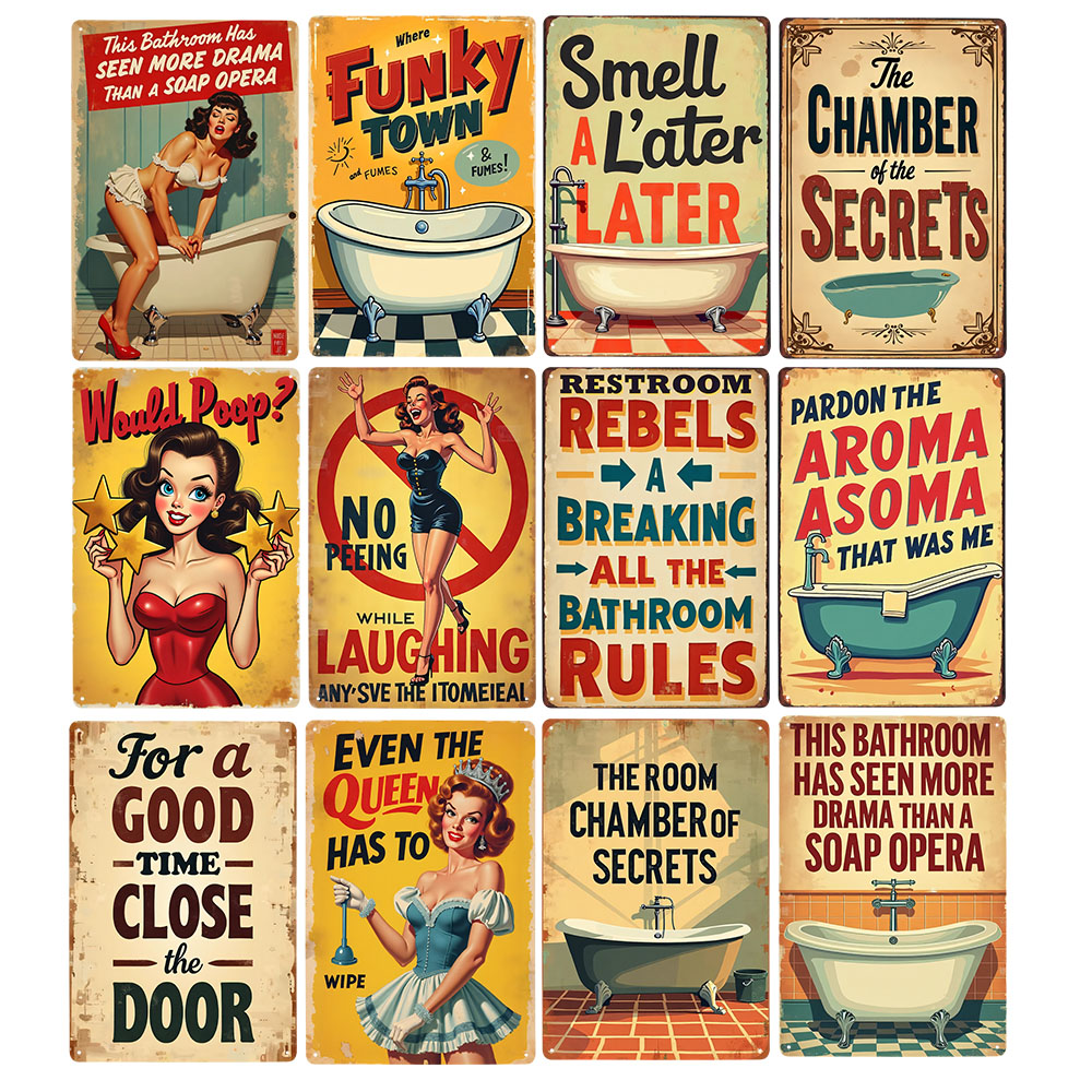 Home Bathroom Ideas - Funny Bathroom Rules Vintage Metal Sign