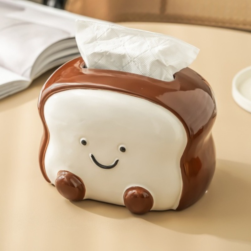 Home Decor Bathroom Ideas - Creative Cartoon Toast Ceramic Tissue Box