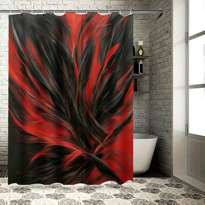 Home Bathroom Ideas - Red and Black Abstract Print Shower