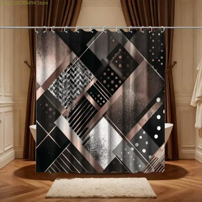 Home Bathroom Ideas - Modern Geometric Abstract Shower Curtain, Black