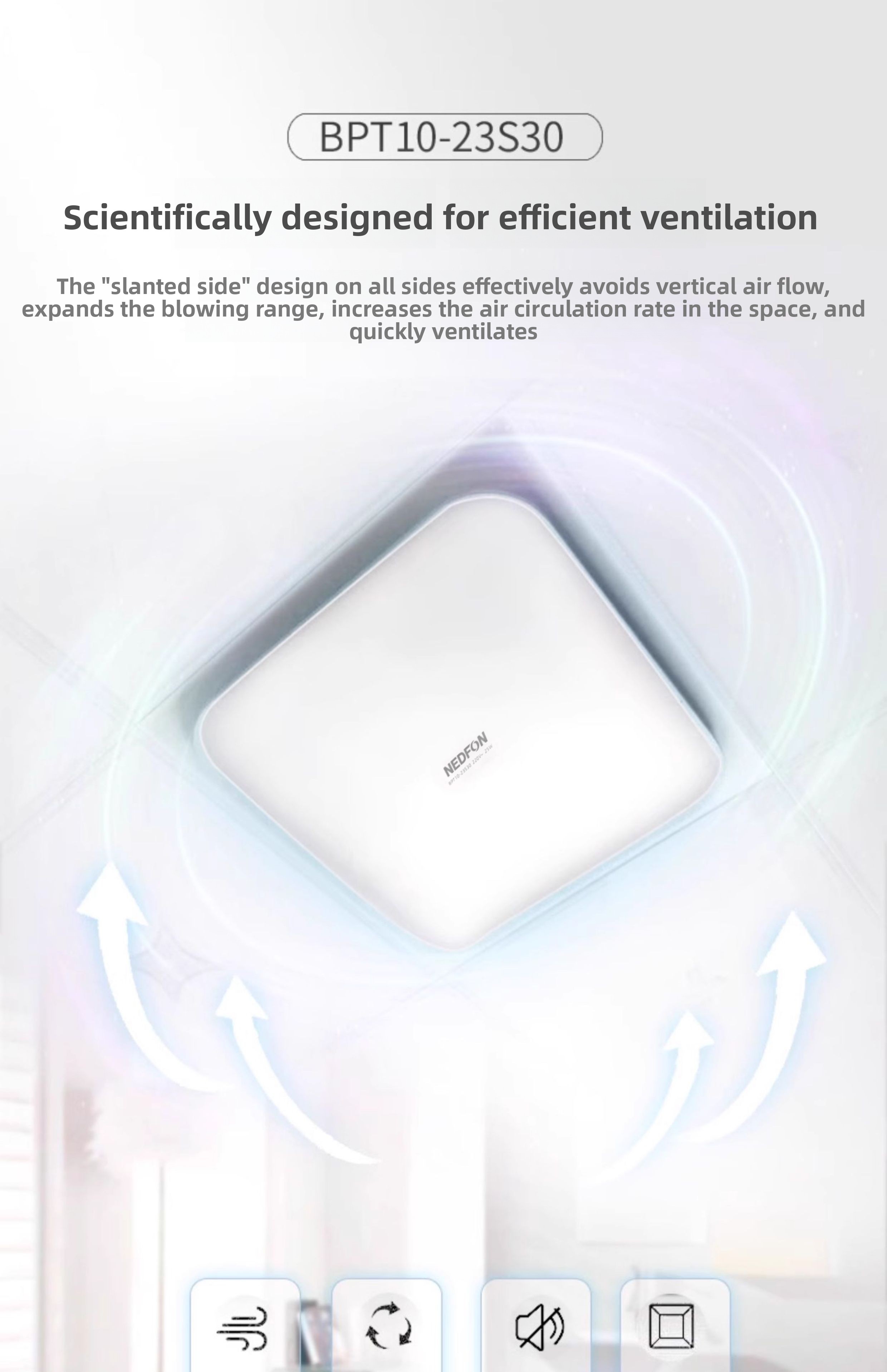 Home Bathroom Fan - Ultra-thin and powerful integrated ceiling ventilation