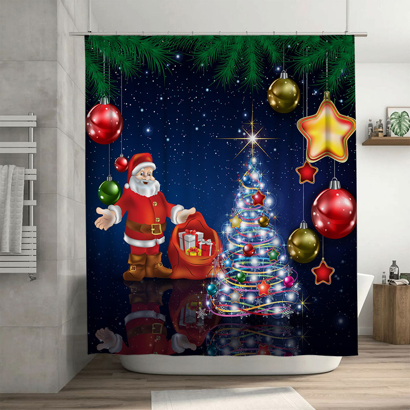Home Bathroom Ideas - TU Christmas Shower Curtain Santa Claus