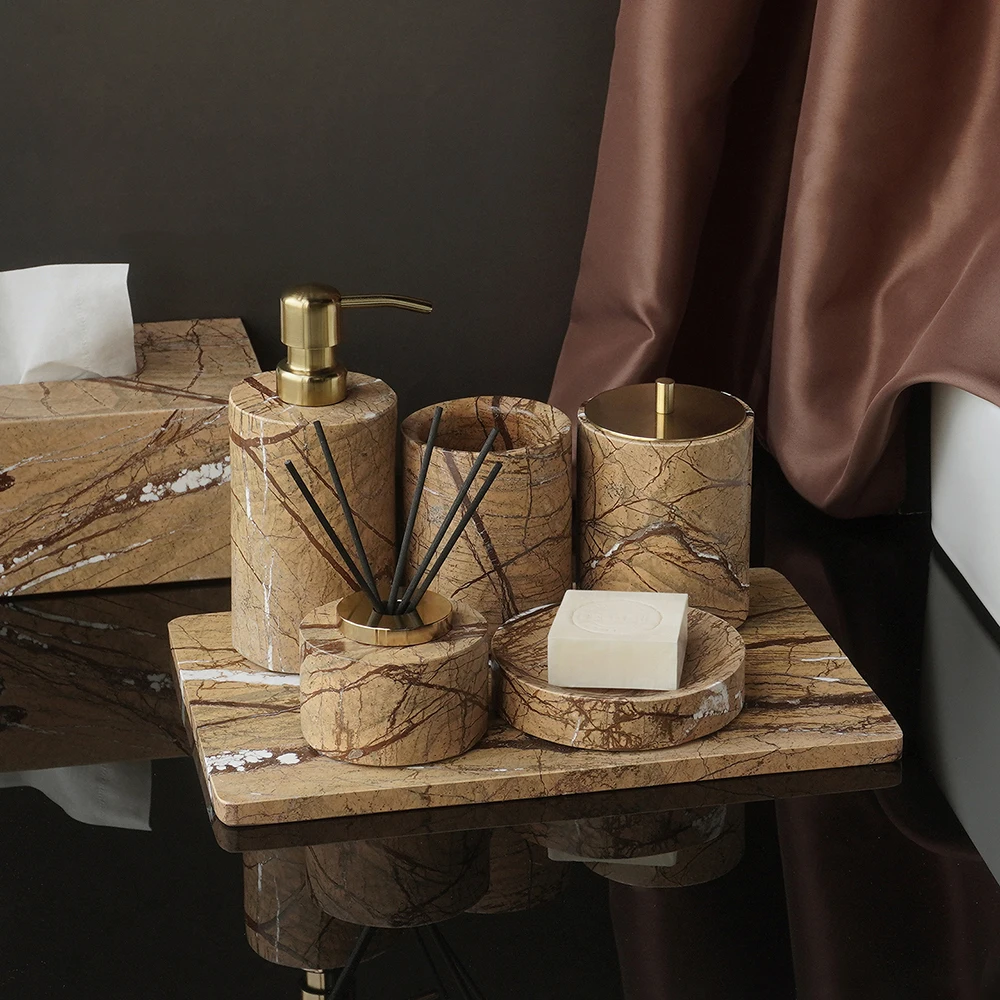 Zara Home Bathroom - Rainforest Brown Natural Marble Bathroom Set