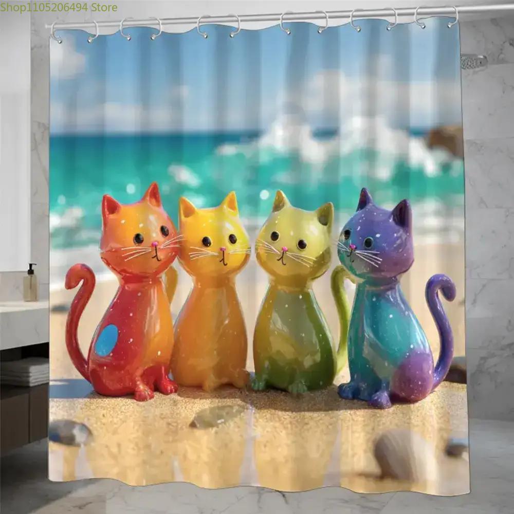 Home Bathroom Ideas - Colorful Rainbow Cats Shower Curtain Cute