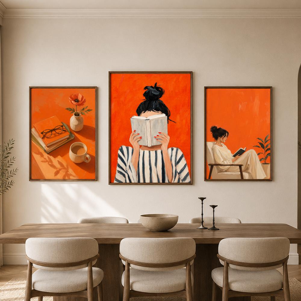 Orange Cozy Women Reading Coff - Home Bathroom Scene recension och pris
